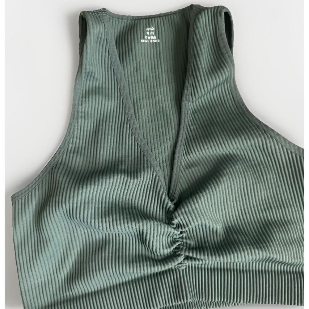 Aerie women's Green V Neck Ribbed Cropped Tank bralett size XL Real Good - Picture 2 of 4